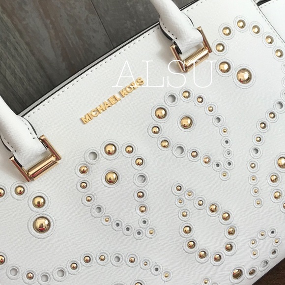 Michael Kors Selma Med TZ Satchel Optic White Gold - Picture 8 of 8